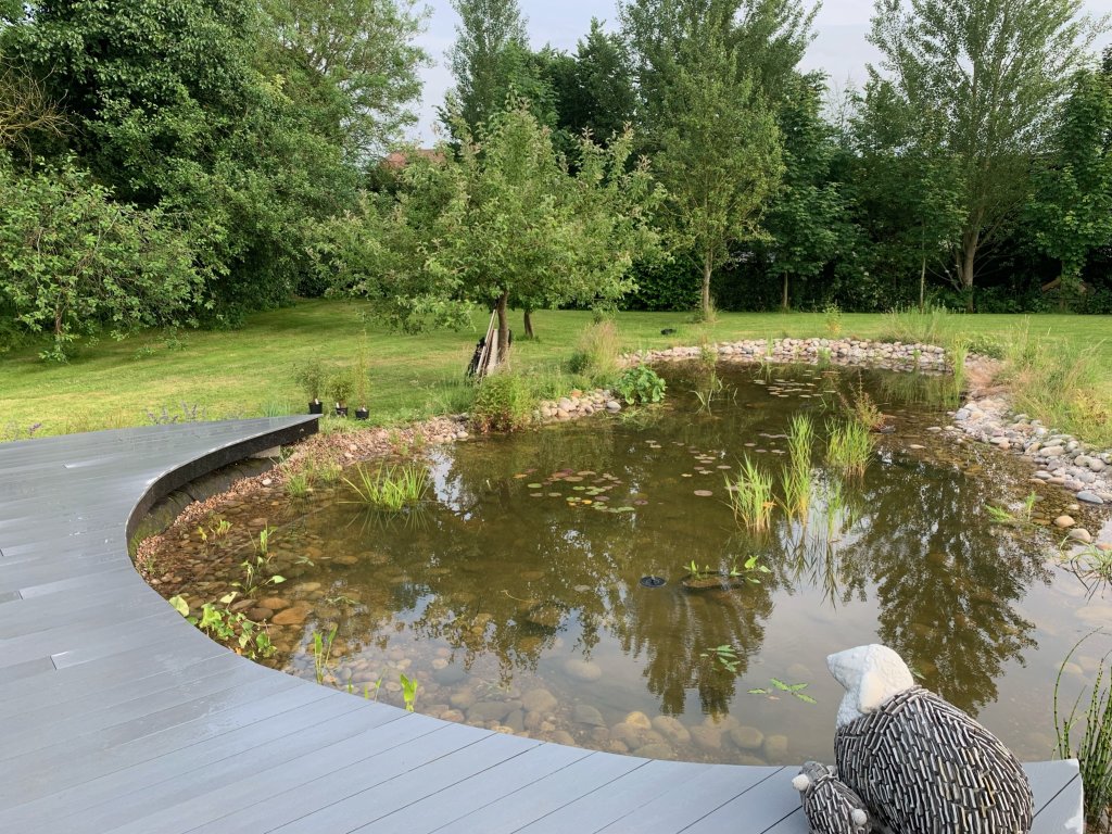 pond and decking installed with butyl rubber